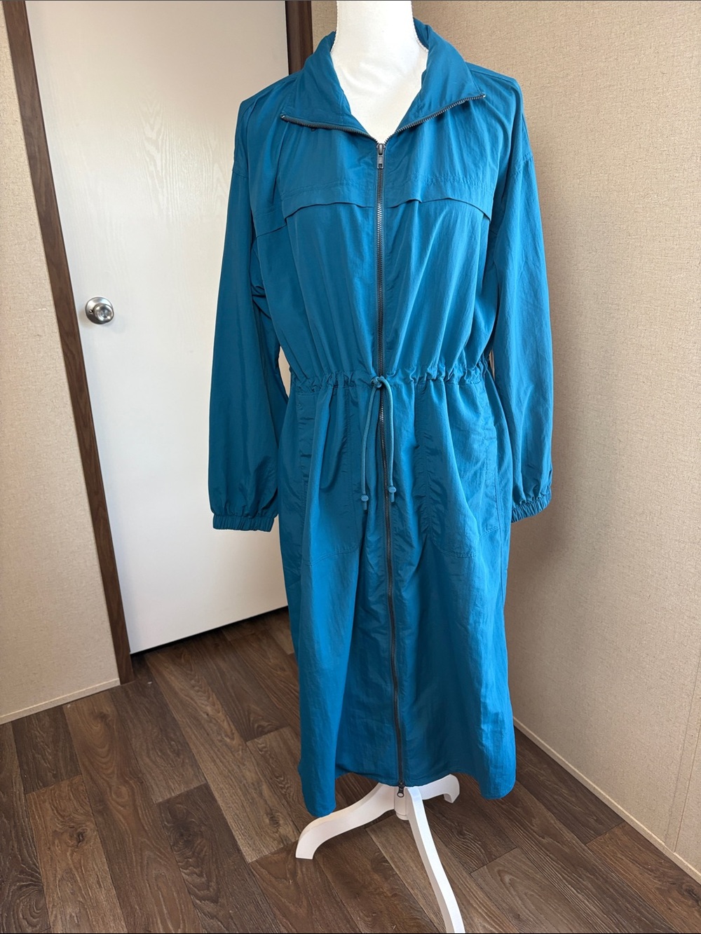 Spiritual Gangster Natasha Full Zip Long Jacket S Teal Blue Trench Gorpcore NWT